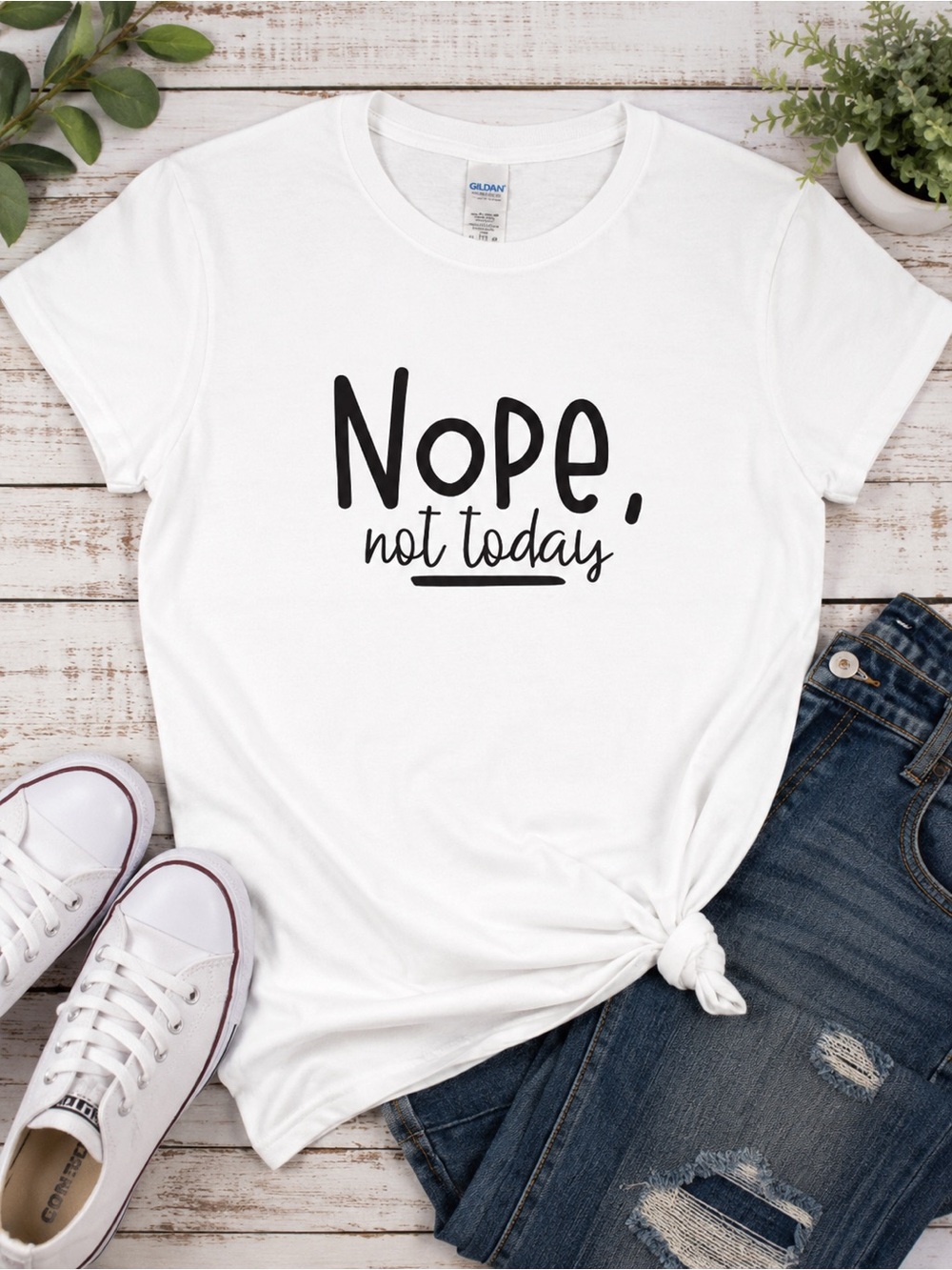 “Nope, Not Today” White Graphic Tee |Custom Short Sleeve T-Shirt